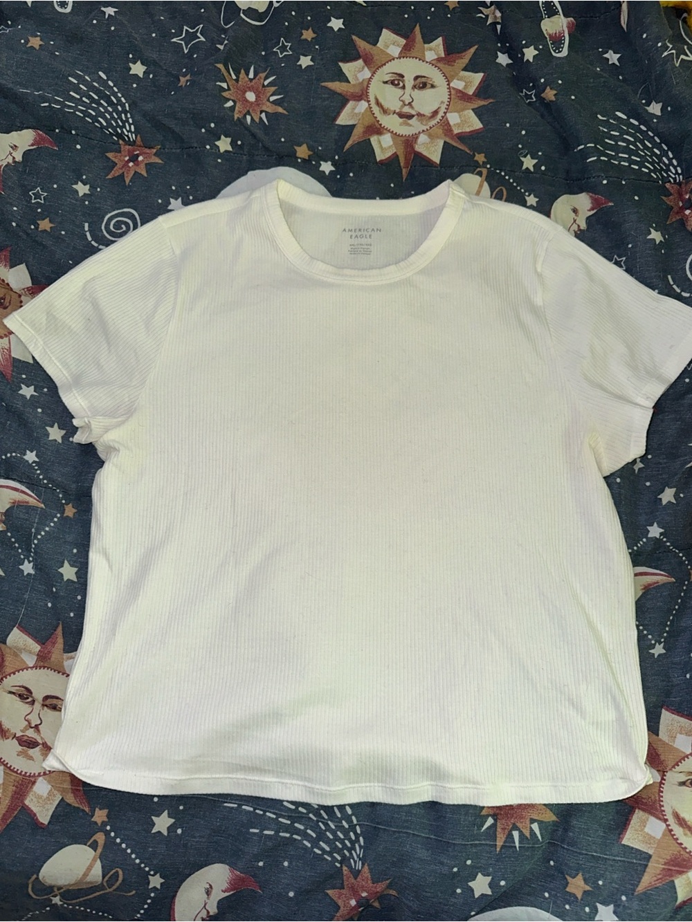 American Eagle Outfitters White Ribbed Crew Tee